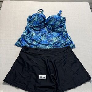 Talisea Tankini Tropical Palm Swimsuit Set Women Sz 24W Blue New With Tags